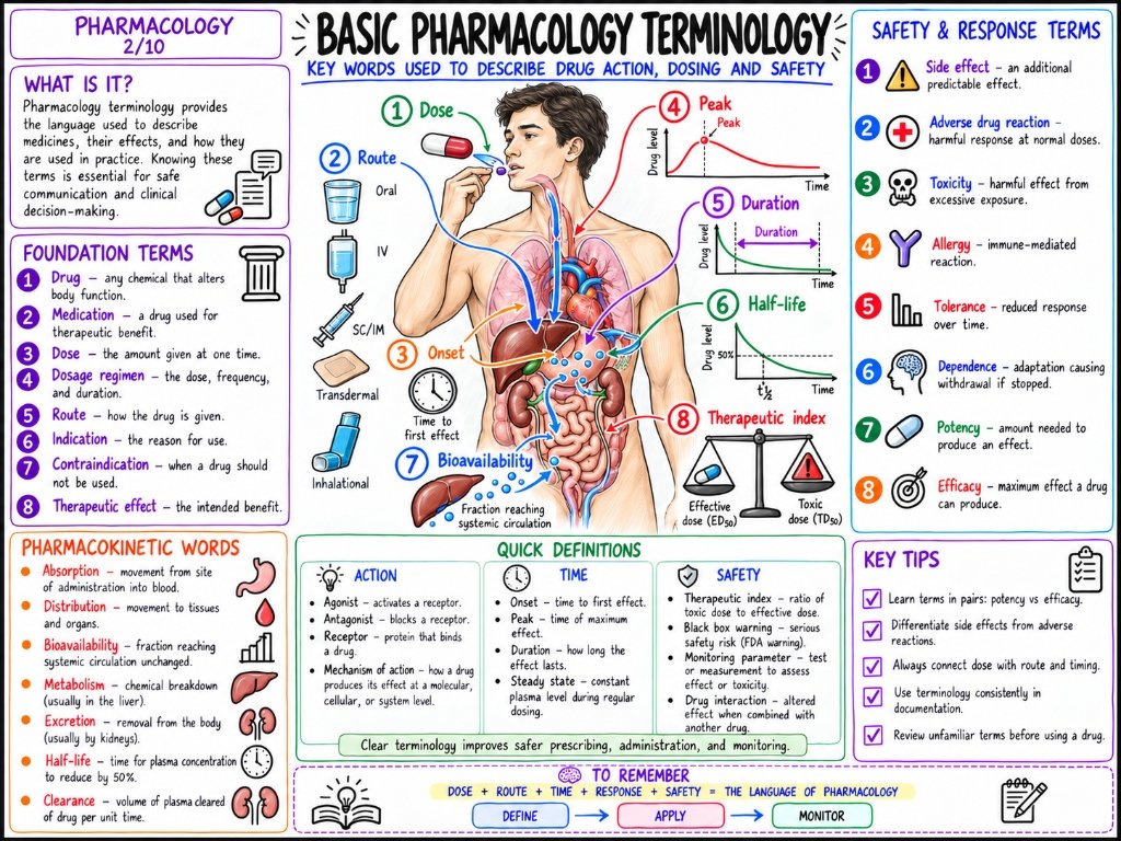Pharmacology 2/10: Basic Pharmacology Terminology โ Action, Dosing and Safety
